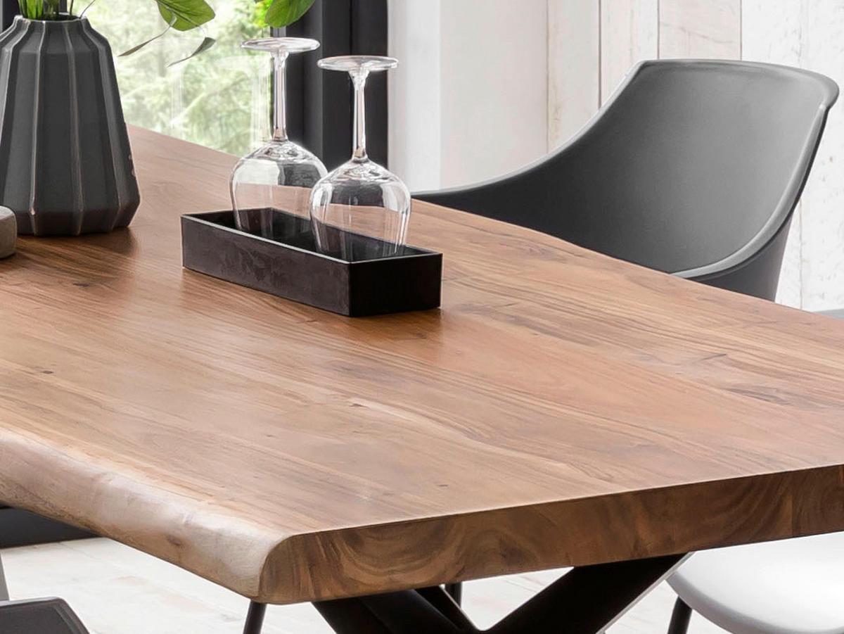 ESSTISCH 200/100/78,5 cm Echtholz  Holz, Metall rechteckig Naturfarben, Schwarz  - Schwarz/Naturfarben, MODERN, Holz/Metall (200/100/78,5cm) - MID.YOU