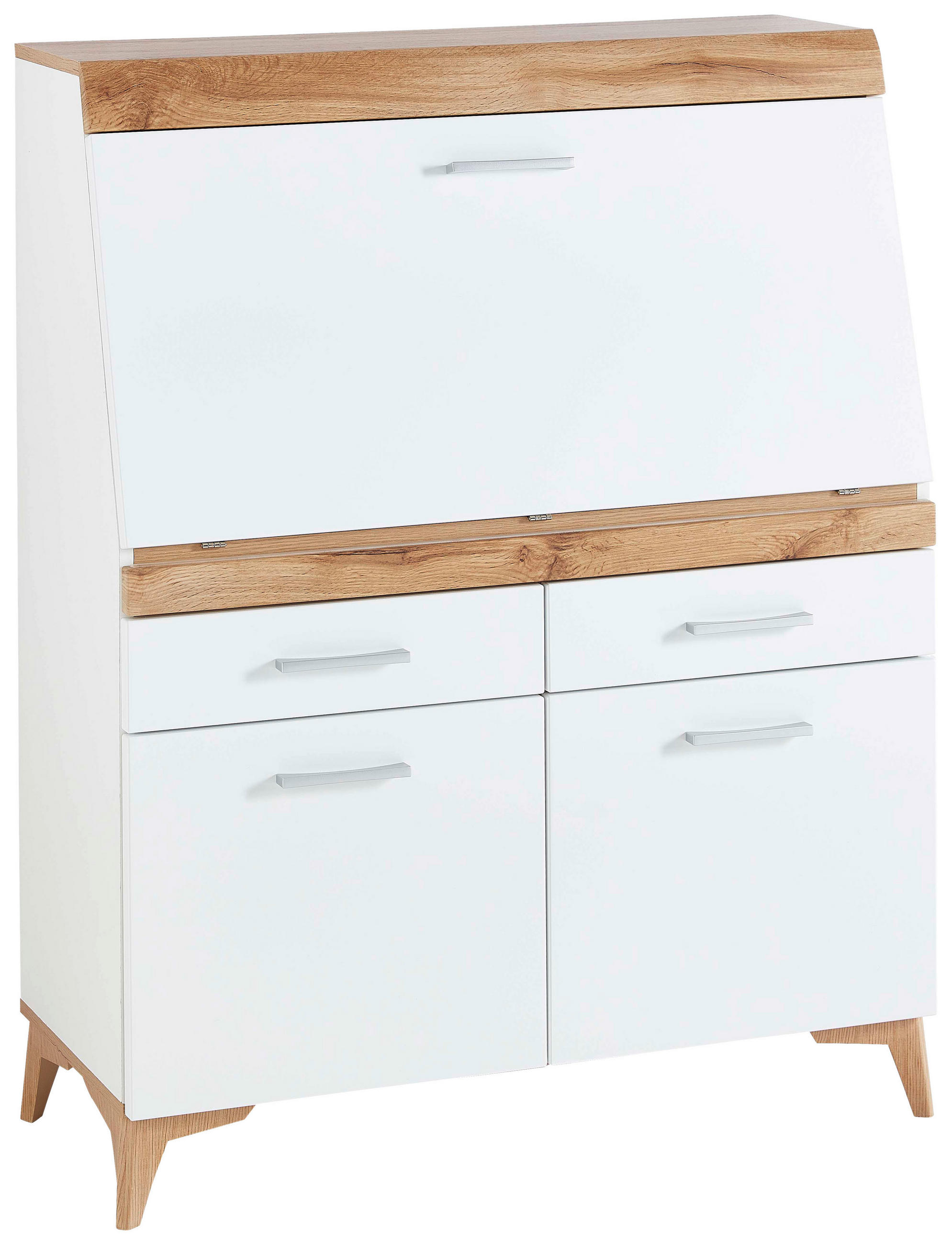 SEKRETÄR in Weiß, Eichefarben - Eichefarben/Alufarben, Trend, Holzwerkstoff/Kunststoff (98/124/39,6cm) - Carryhome