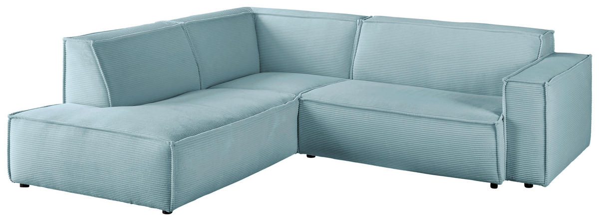 ECKSOFA Hellblau Cord  - Schwarz/Hellblau, KONVENTIONELL, Kunststoff/Textil (224/254cm) - Hom`in