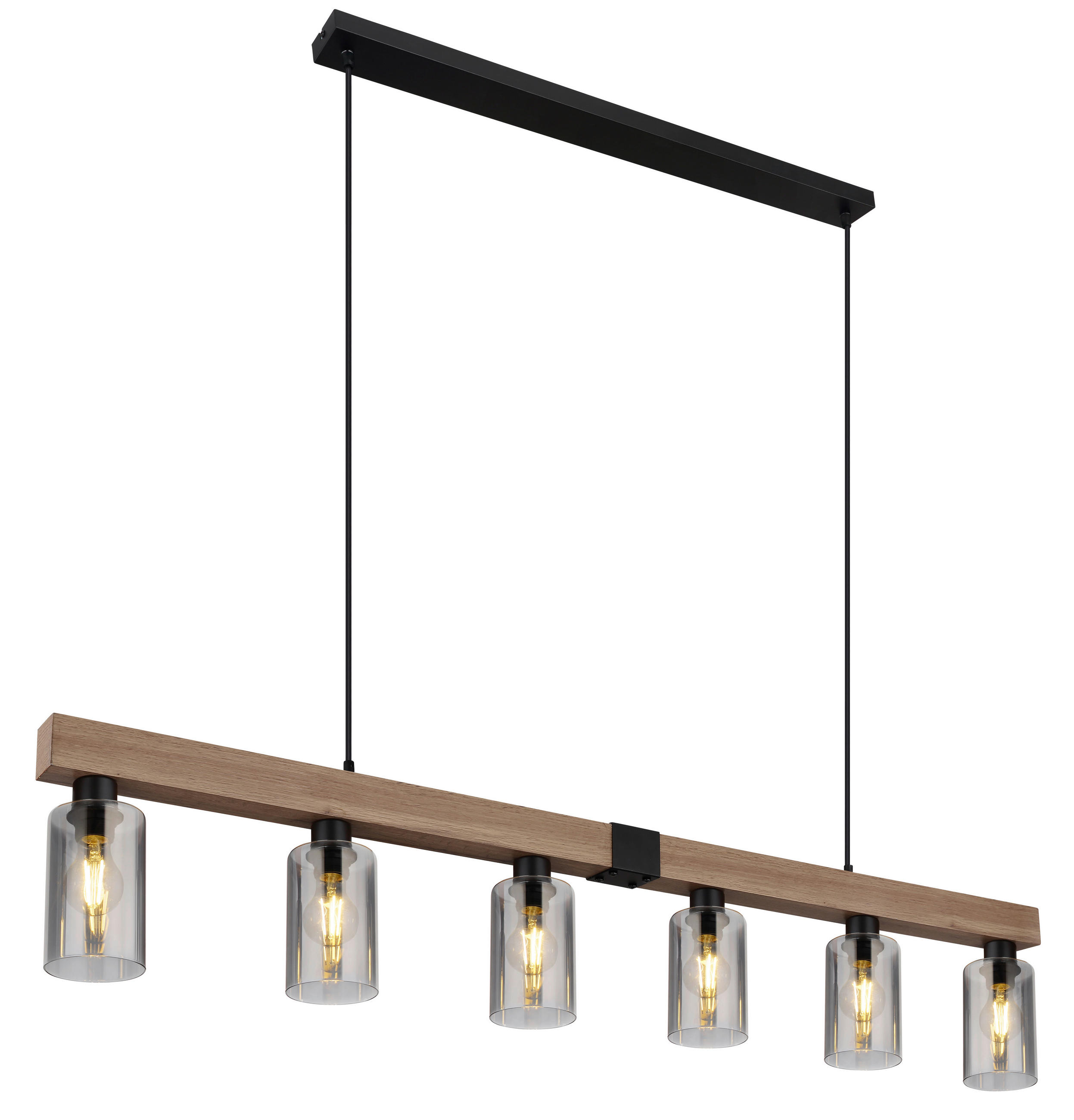 Hängeleuchte Hadera 6-flammig Hadera 140/10/120 cm   - Dunkelbraun/Schwarz, Natur, Glas/Holzwerkstoff (140/10/120cm) - Globo