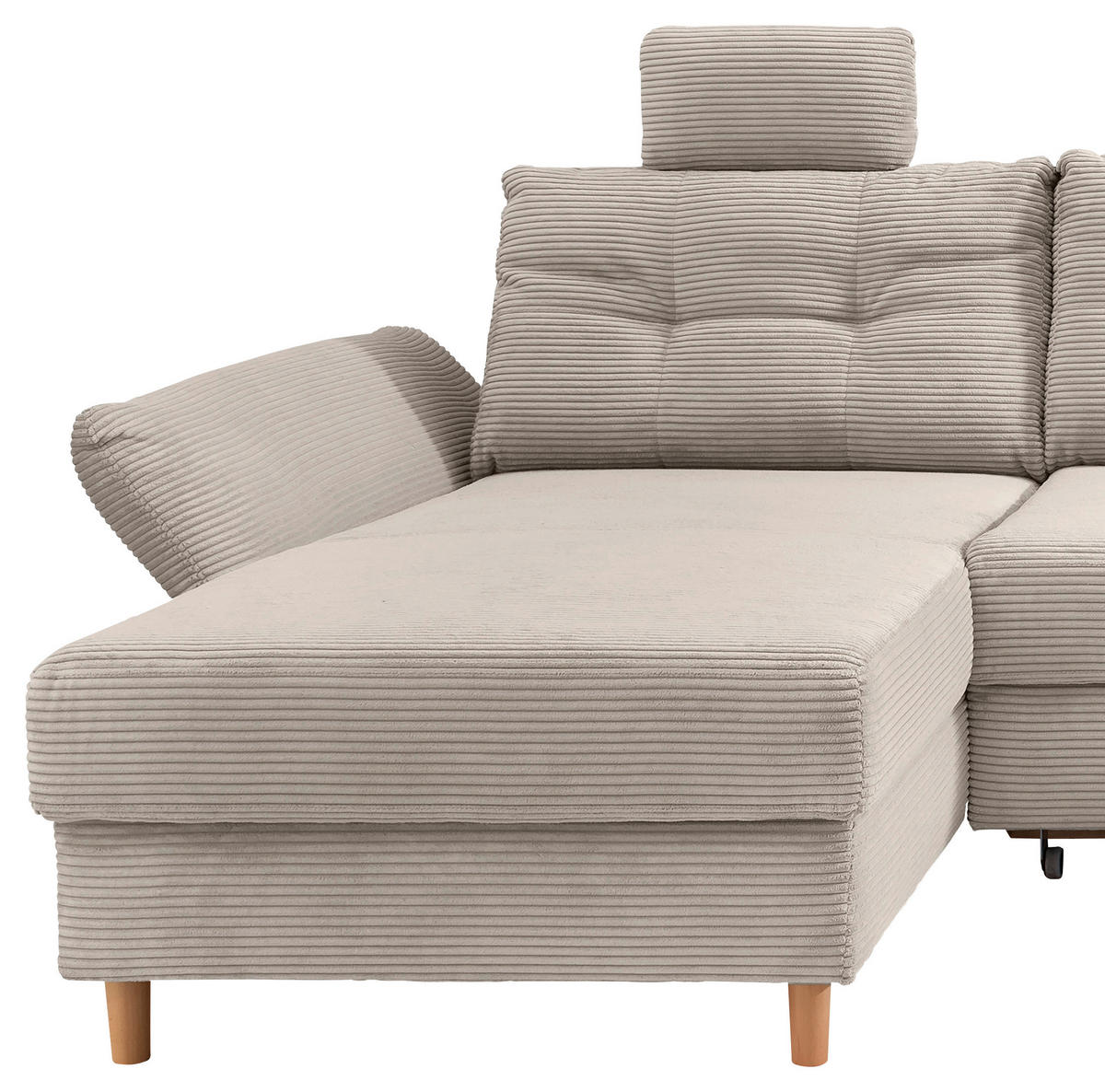 WOHNLANDSCHAFT in Cord Beige  - Beige/Naturfarben, Modern, Holz/Textil (176/338-352/206cm) - Livetastic