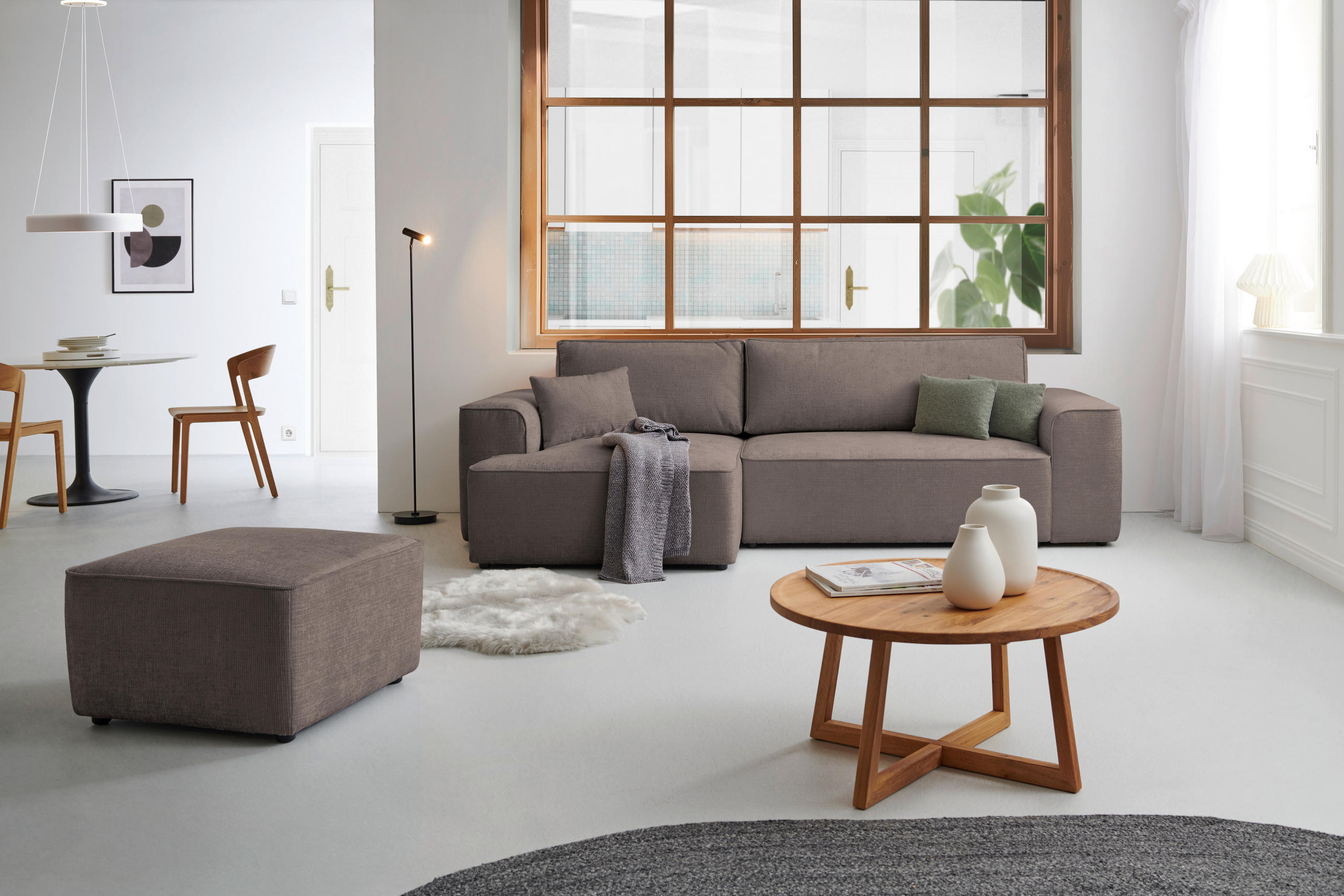 ECKSOFA in Plüsch Graubraun  - Graubraun/Blaugrau, Design, Kunststoff/Textil (152/288cm) - Xora