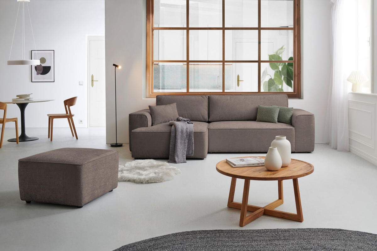 ECKSOFA in Plüsch Graubraun  - Graubraun/Blaugrau, Design, Kunststoff/Textil (152/288cm) - Xora