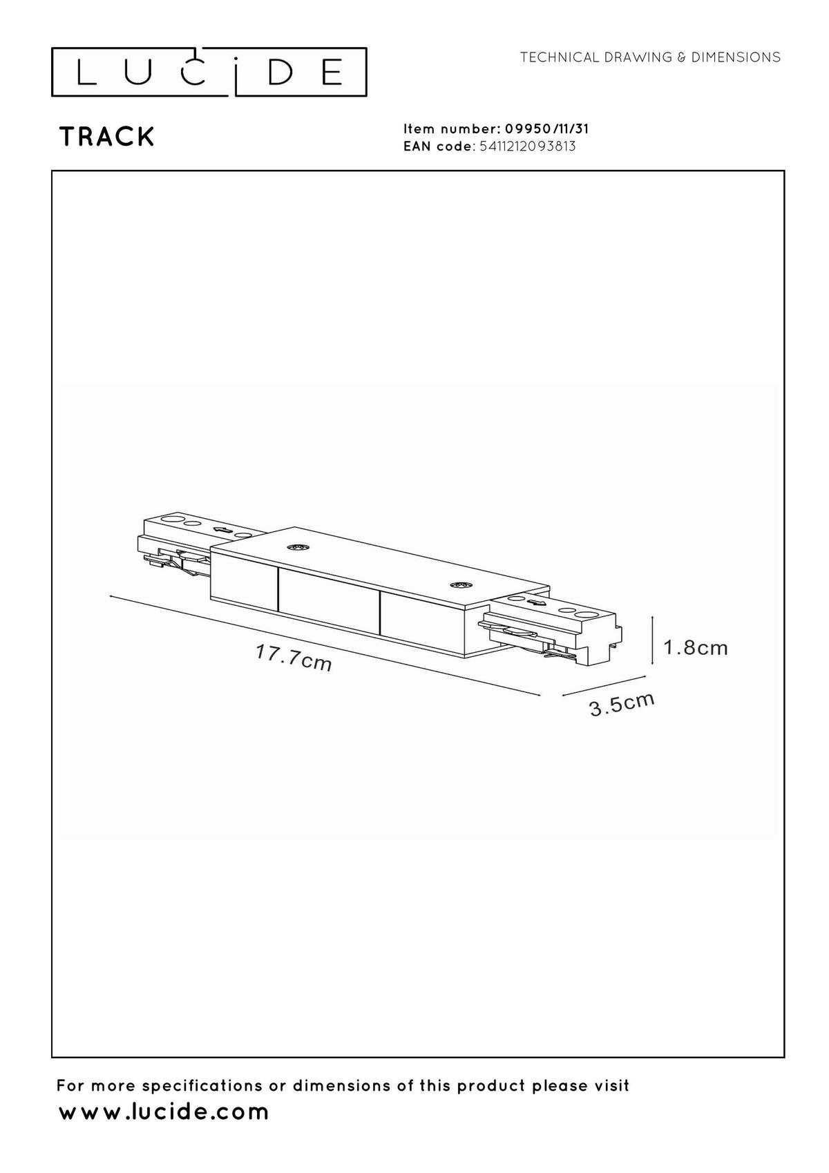 SCHIENENSYSTEM Track 17.7/3.5/1.8 cm  - Weiß, Basics, Kunststoff (17.7/3.5/1.8cm) - Lucide