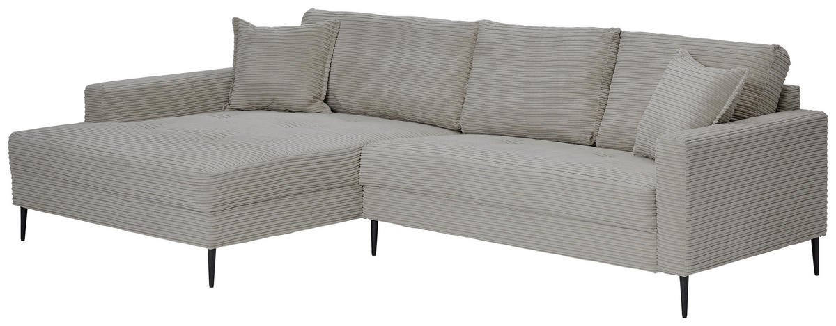 ECKSOFA Hellgrau Cord  - Hellgrau/Schwarz, KONVENTIONELL, Textil/Metall (173/276cm) - Carryhome