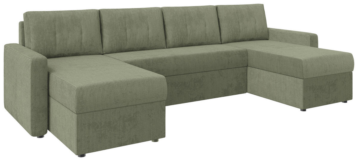 WOHNLANDSCHAFT Salbeigrün Cord  - Salbeigrün/Schwarz, KONVENTIONELL, Kunststoff/Textil (152/290/152cm) - Ti'me