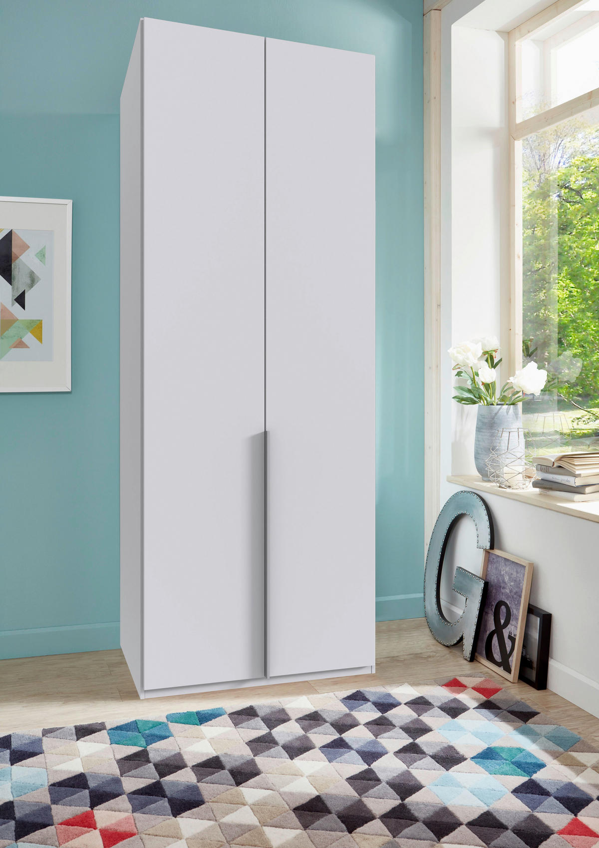 DREHTÜRENSCHRANK in Weiss  - Weiss/Alufarben, Modern, Holzwerkstoff/Metall (90/236/58cm) - MID.YOU