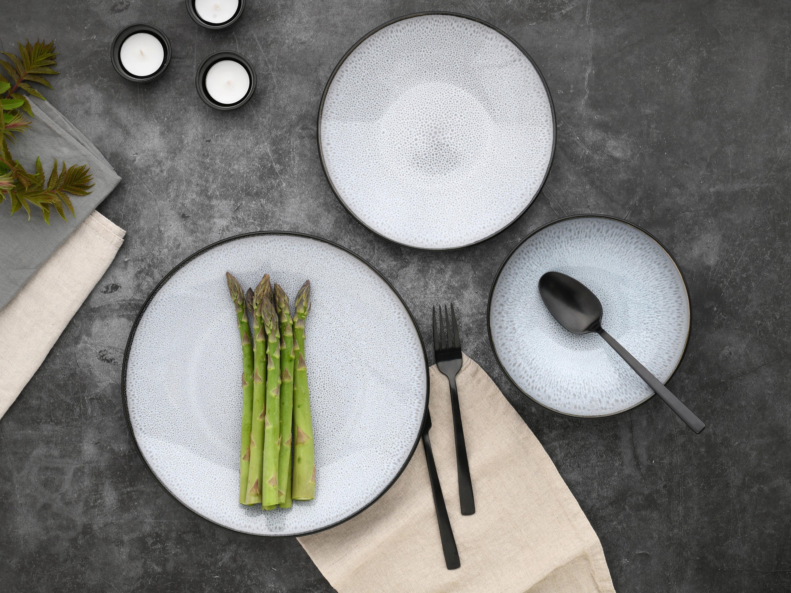 Thumbnail - Creatable Tafelservice Malmö, Schwarz, Grauweiß, Keramik, 12-teilig, Abstraktes, lebensmittelecht, stapelbar, Essen & Tr...