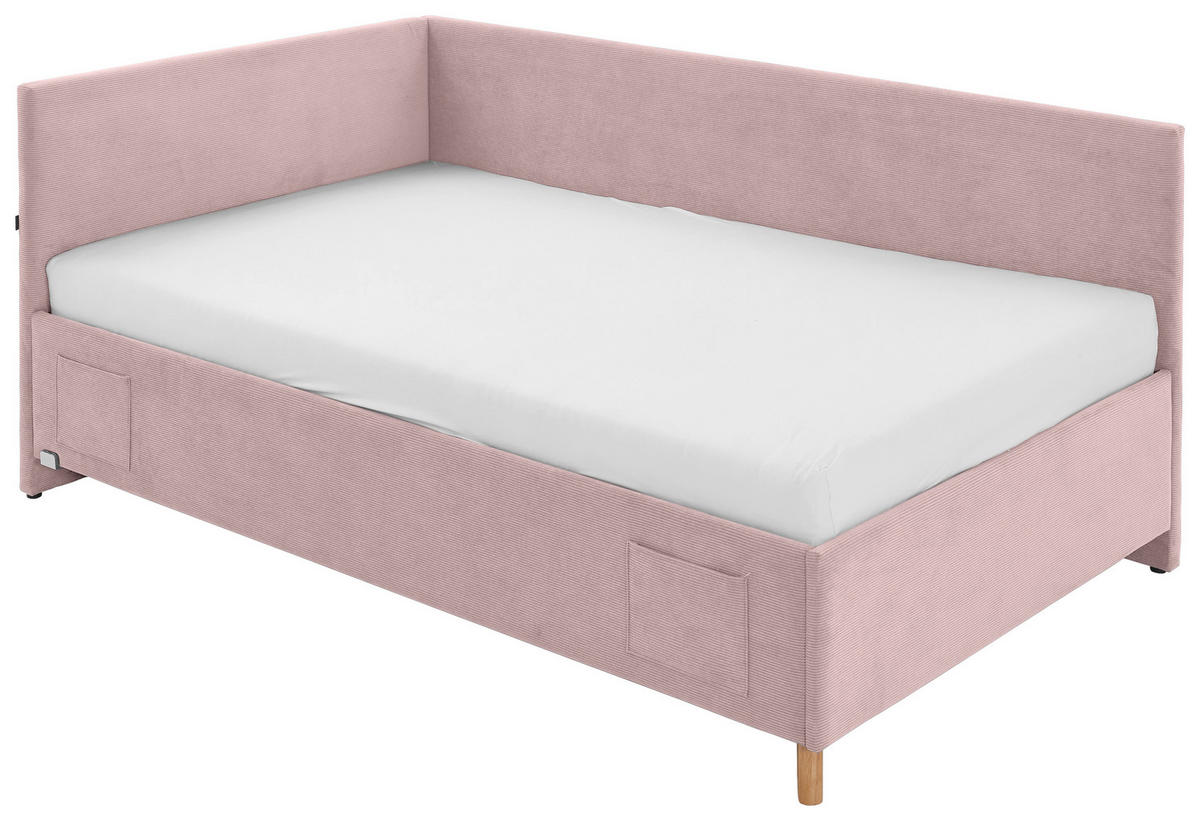 POLSTERLIEGE Cord Rosa  - Eichefarben/Rosa, KONVENTIONELL, Holz/Textil (140/200cm) - Stylife