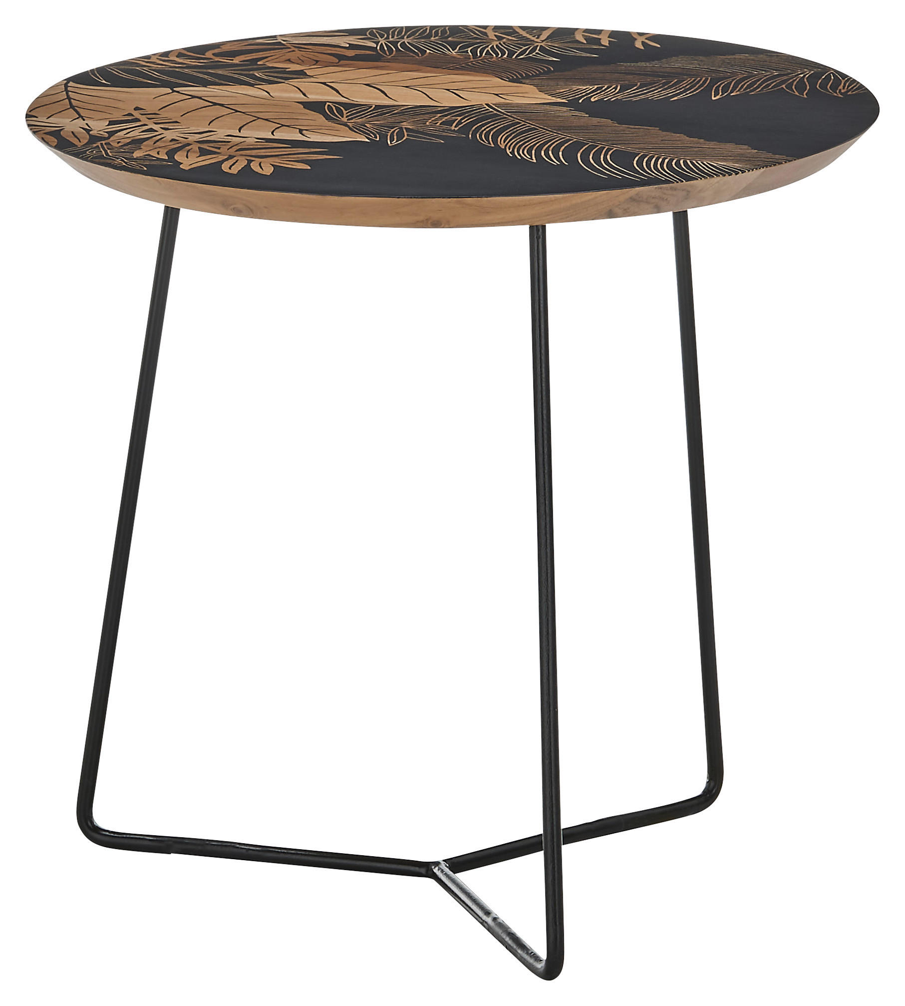 BEISTELLTISCH 55/55/50 cm Mangoholz Braun, Naturfarben, Schwarz rund  - Schwarz/Braun, Holz/Metall (55/55/50cm) - Xora