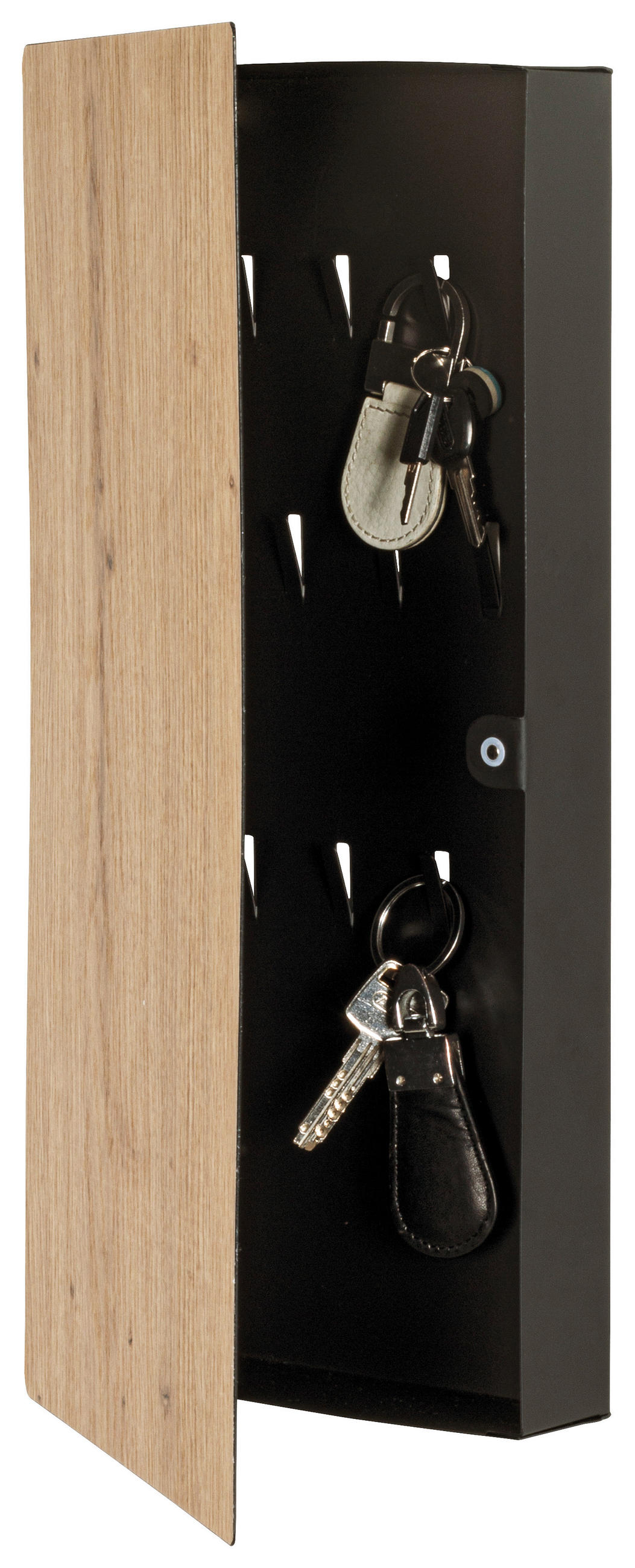 SCHLÜSSELKASTEN Schwarz, Eichefarben  - Eichefarben/Schwarz, Basics, Metall (20/40/4cm)