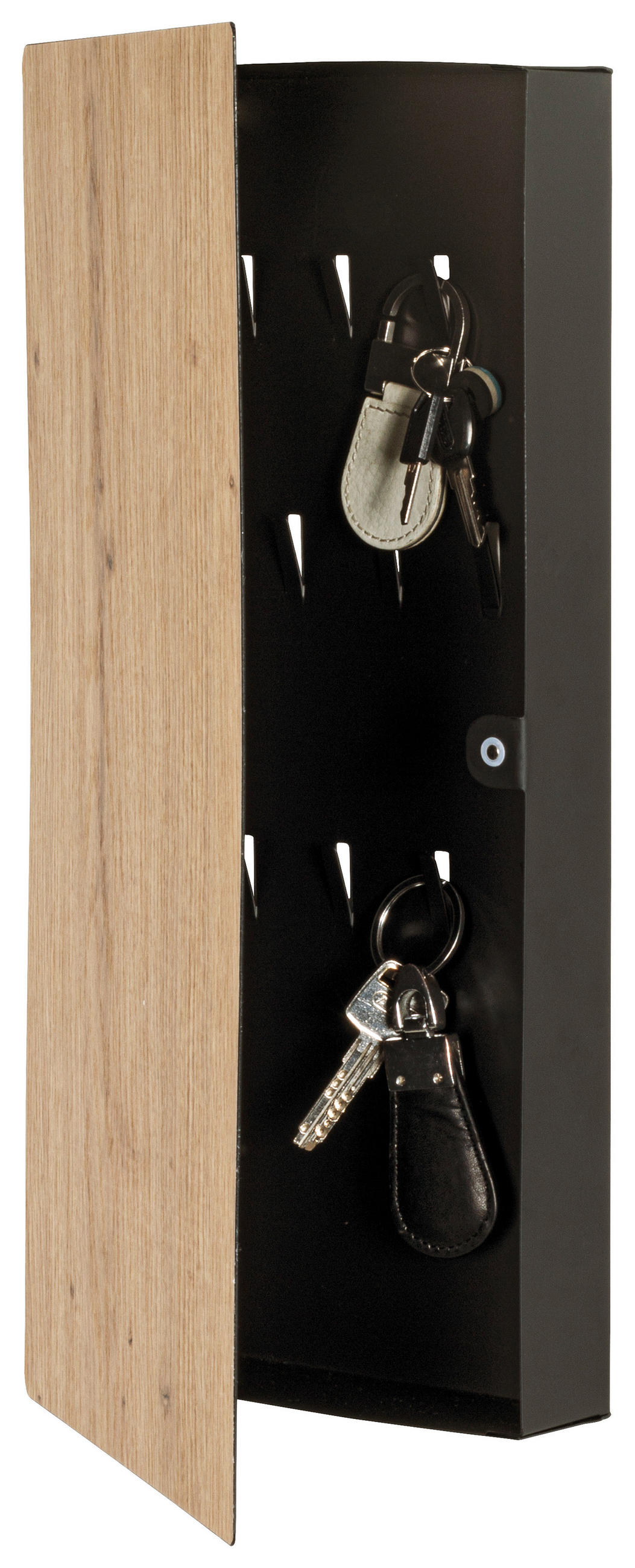 SCHLÜSSELKASTEN Schwarz, Eichefarben  - Eichefarben/Schwarz, Basics, Metall (20/40/4cm)