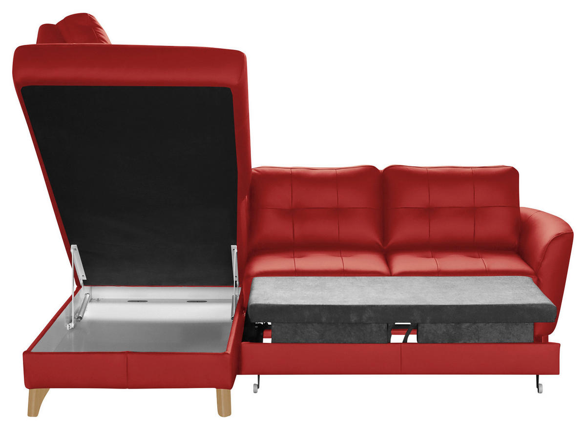 ECKSOFA in Lederlook Echtleder Rot  - Buchefarben/Rot, Design, Leder/Holz (190/236cm) - Livetastic