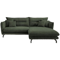 ECKSOFA in Cord Grün  - Schwarz/Grün, Modern, Textil/Metall (255/180cm) - Livetastic