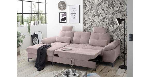 ECKSOFA Rosa Mikrovelours  - Chromfarben/Schwarz, KONVENTIONELL, Kunststoff/Textil (170/270cm) - Carryhome