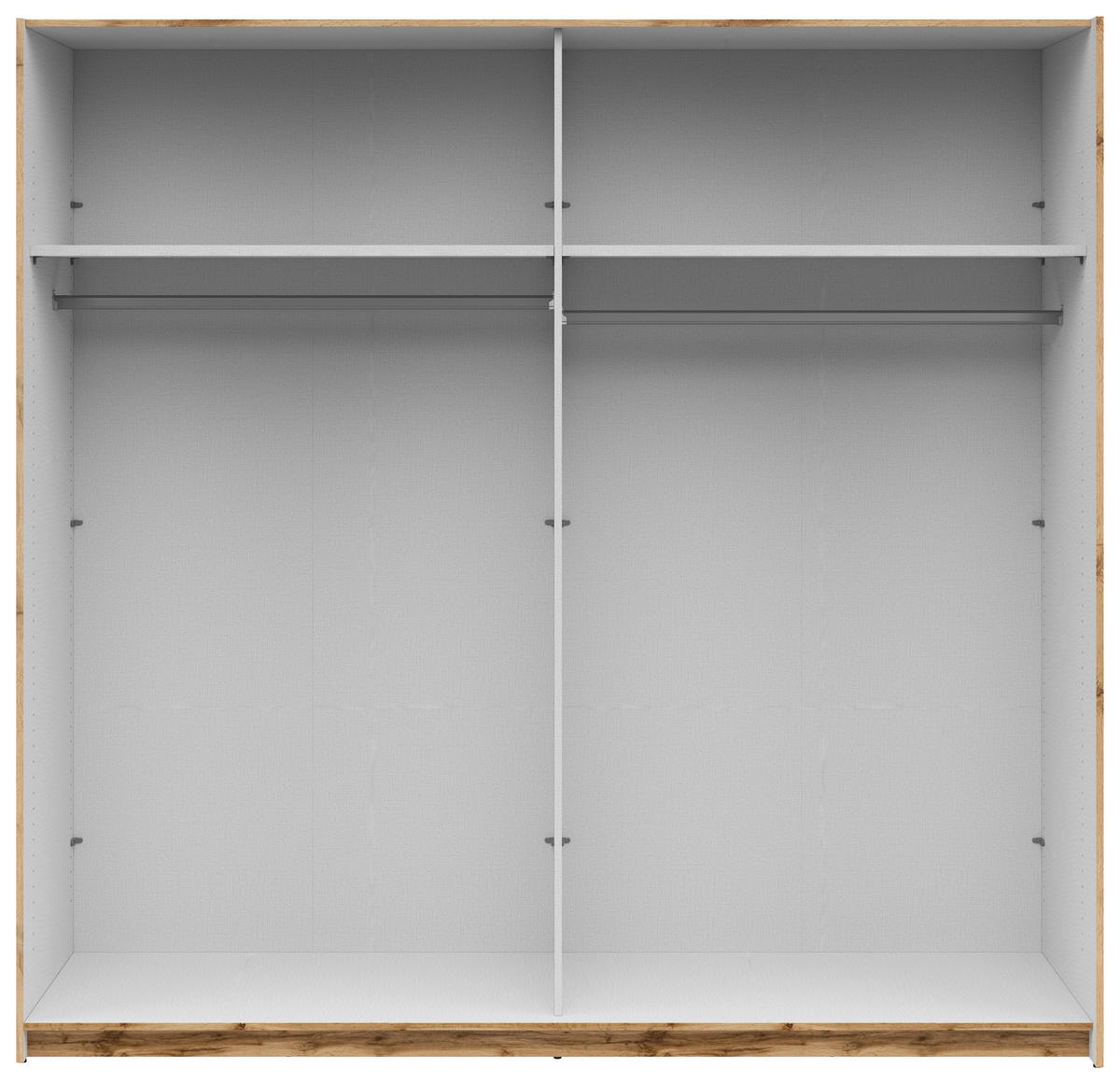 SCHWEBETÜRENSCHRANK 218/210/59 cm 2-türig Weiß, Eiche Wotan  - Silberfarben/Eiche Wotan, KONVENTIONELL, Holzwerkstoff/Metall (218/210/59cm) - Boxxx