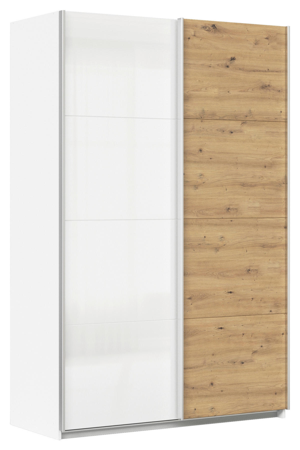 SCHWEBETÜRENSCHRANK  in Weiß, Eiche Artisan  - Alufarben/Weiß, KONVENTIONELL, Holzwerkstoff/Metall (136/229/62cm) - Xora