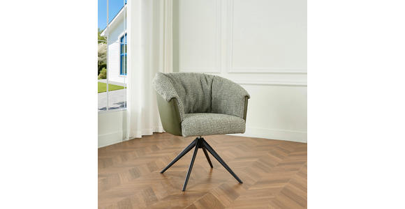 ARMLEHNSTUHL  Stoffauswahl, Sitzfläche 180° drehbar Webstoff  - Schwarz/Grün, Design, Textil/Metall (69/80/68cm) - Novel