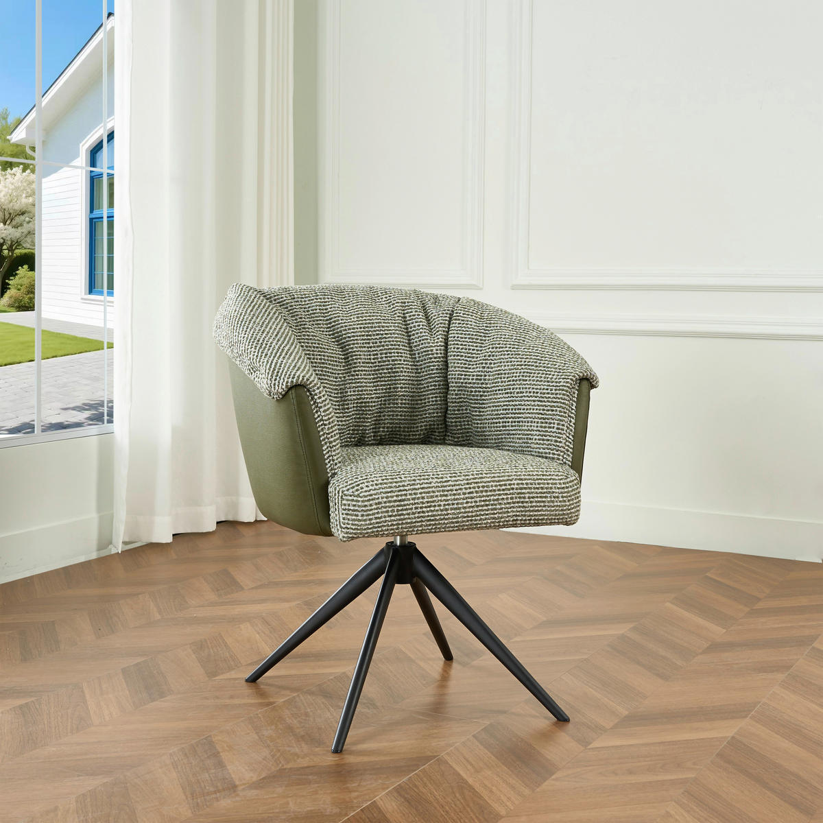 ARMLEHNSTUHL , Stoffauswahl, Sitzfläche 180° drehbar , Webstoff  - Schwarz/Grün, Design, Textil/Metall (69/80/68cm) - Novel