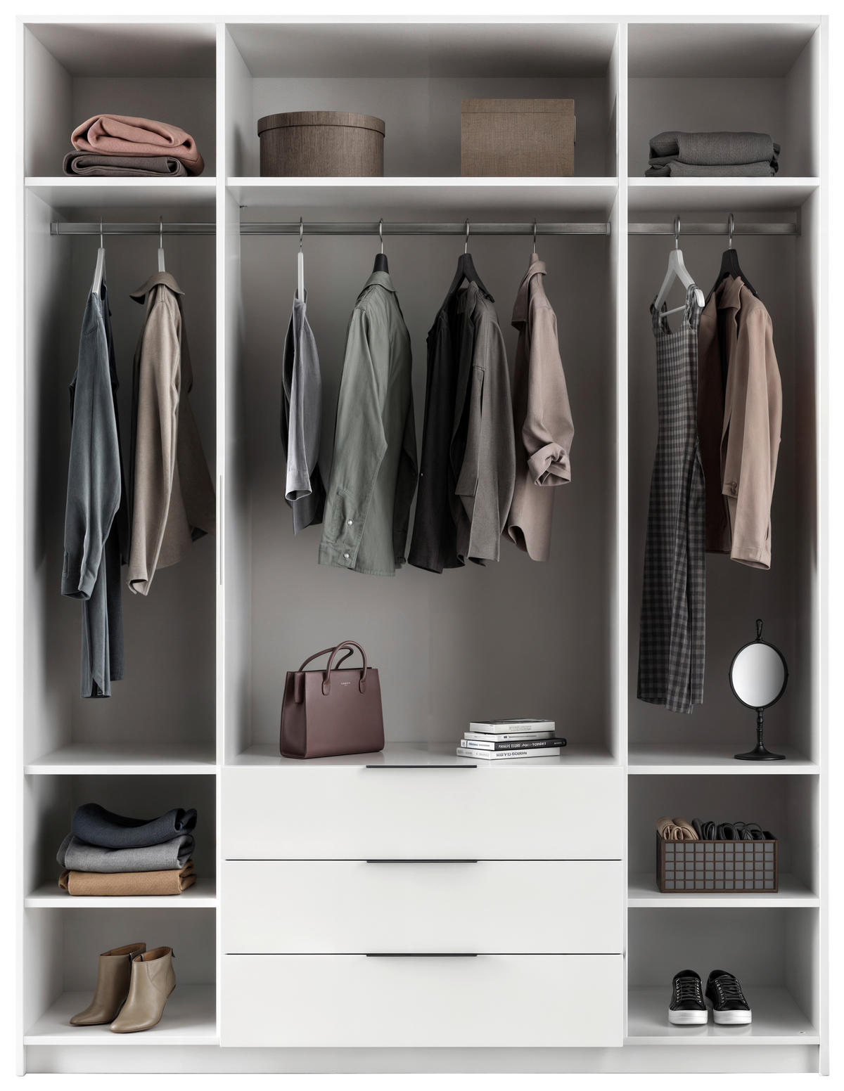 KLEIDERSCHRANK 168/220/60 cm 4-türig Weiß, Weiß Hochglanz  - Chromfarben/Weiß Hochglanz, KONVENTIONELL, Glas/Holzwerkstoff (168/220/60cm) - Boxxx