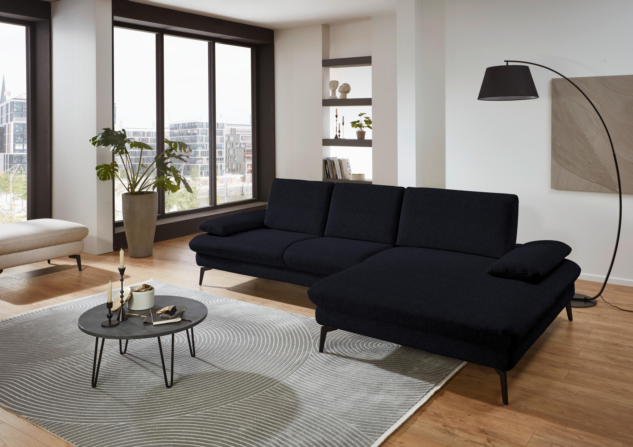ECKSOFA in Chenille, Mikrofaser Schwarz  - Schwarz, Design, Textil/Metall (299/157cm) - Dieter Knoll