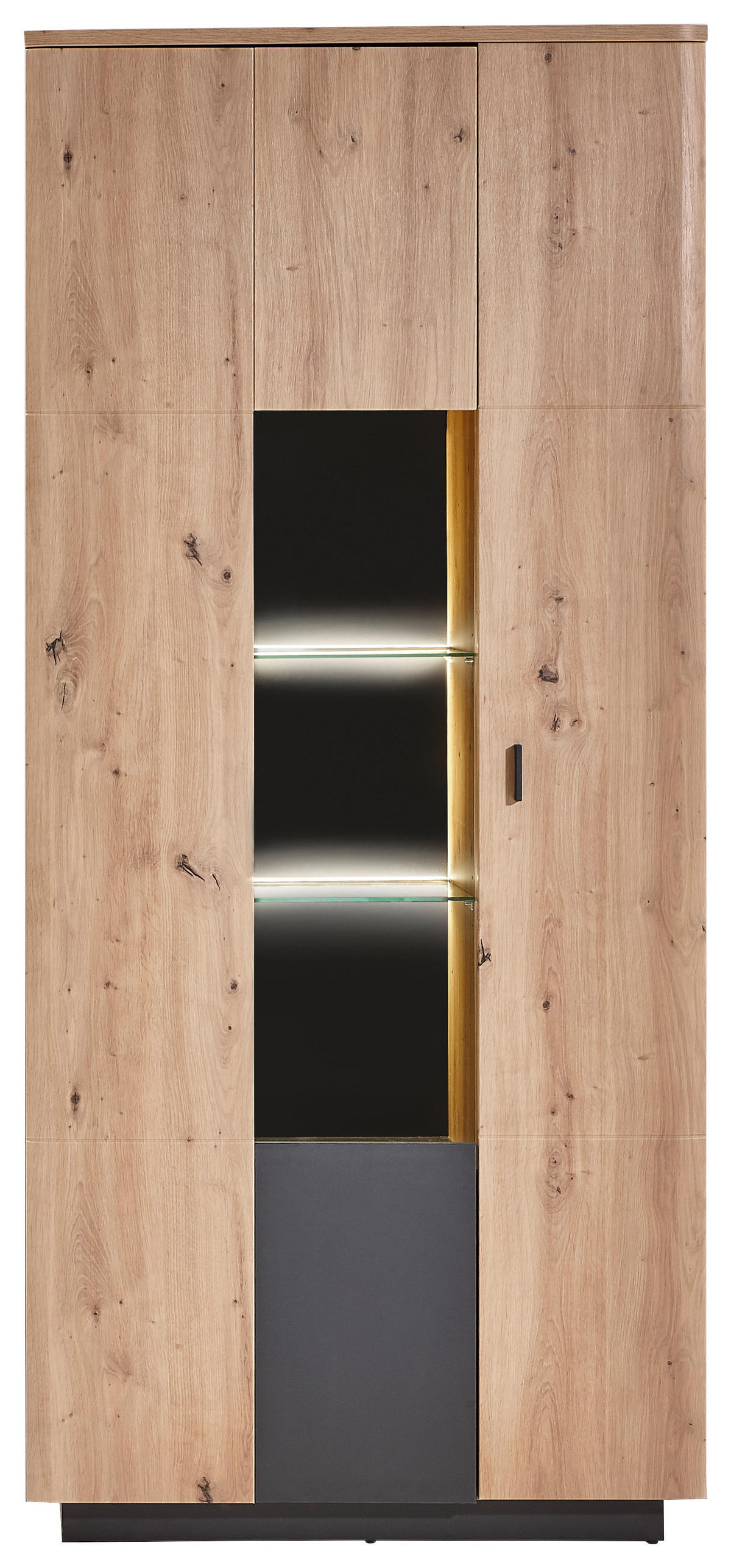 VITRINE in Anthrazit, Eichefarben  - Eichefarben/Anthrazit, Design, Glas/Holzwerkstoff (90/201/37cm) - Carryhome