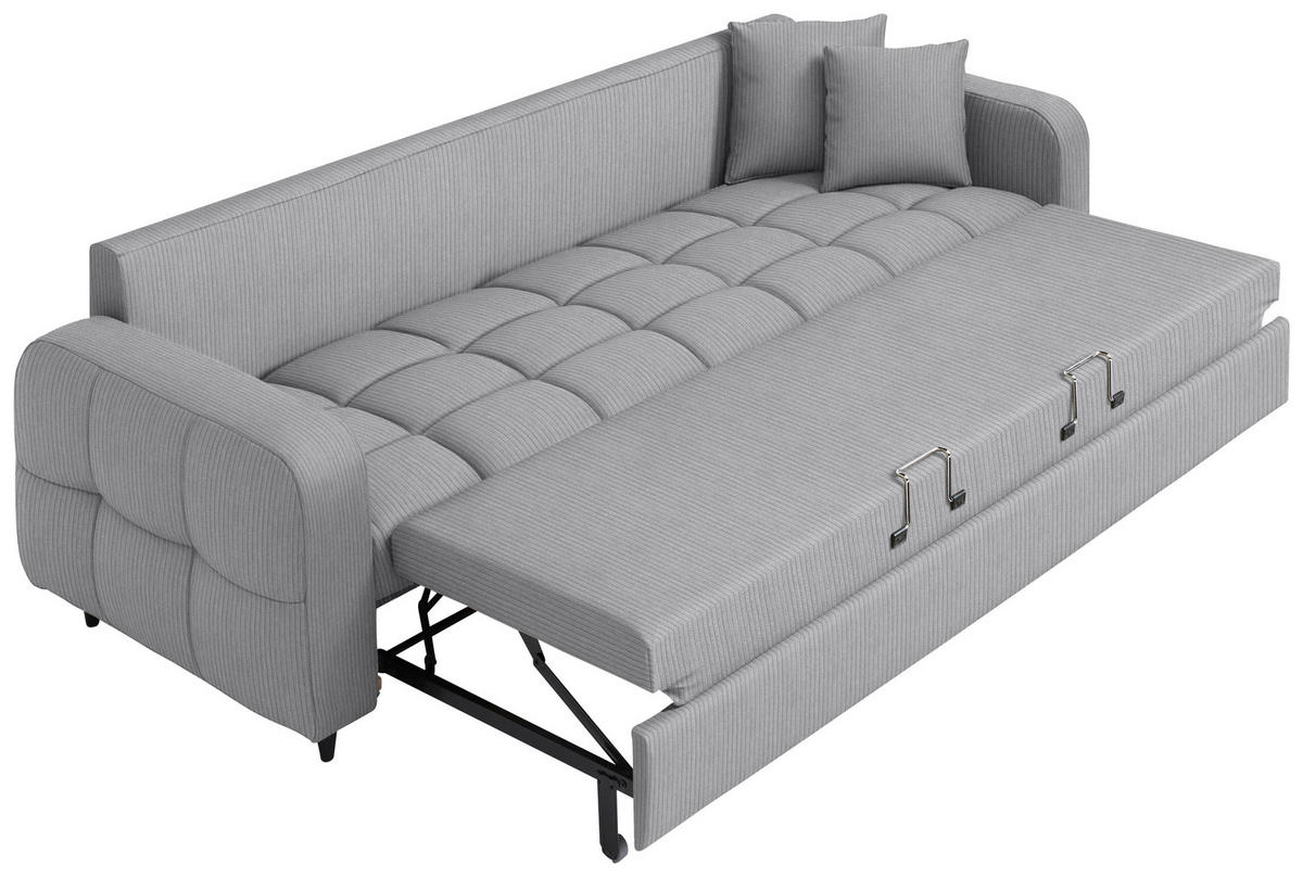 SCHLAFSOFA Cord, Velours Hellgrau Stoffauswahl, Bettfunktion erhältlich, Rücken echt, Armteil links, Armteil rechts  - Hellgrau/Schwarz, Design, Holz/Textil (236/88/101cm) - Lomoco