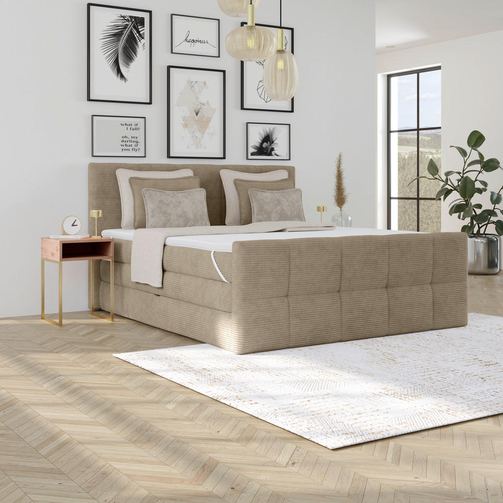 Thumbnail - Boxspringbett, Schlamm, Textil, Kiefer, Uni, H4, 7-Zonen, Höhe ca. 17 cm, 160x200 cm, Reach, Made in EU, FSC Mix, Bettka...