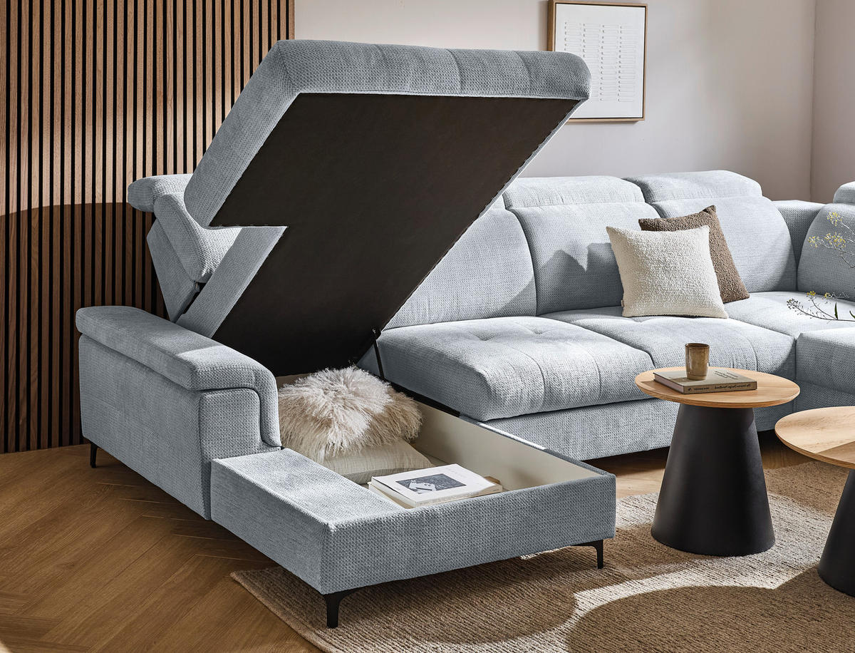 WOHNLANDSCHAFT in Struktur Grau  - Schwarz/Grau, Design, Textil/Metall (190/364/270cm) - Stylife