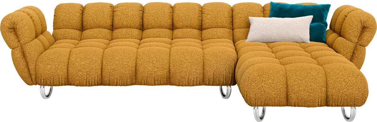 ECKSOFA in Jacquard, Bouclé Currygelb  340/218 cm  - Currygelb/Alufarben, Trend, Textil/Metall (340/218cm) - Bretz