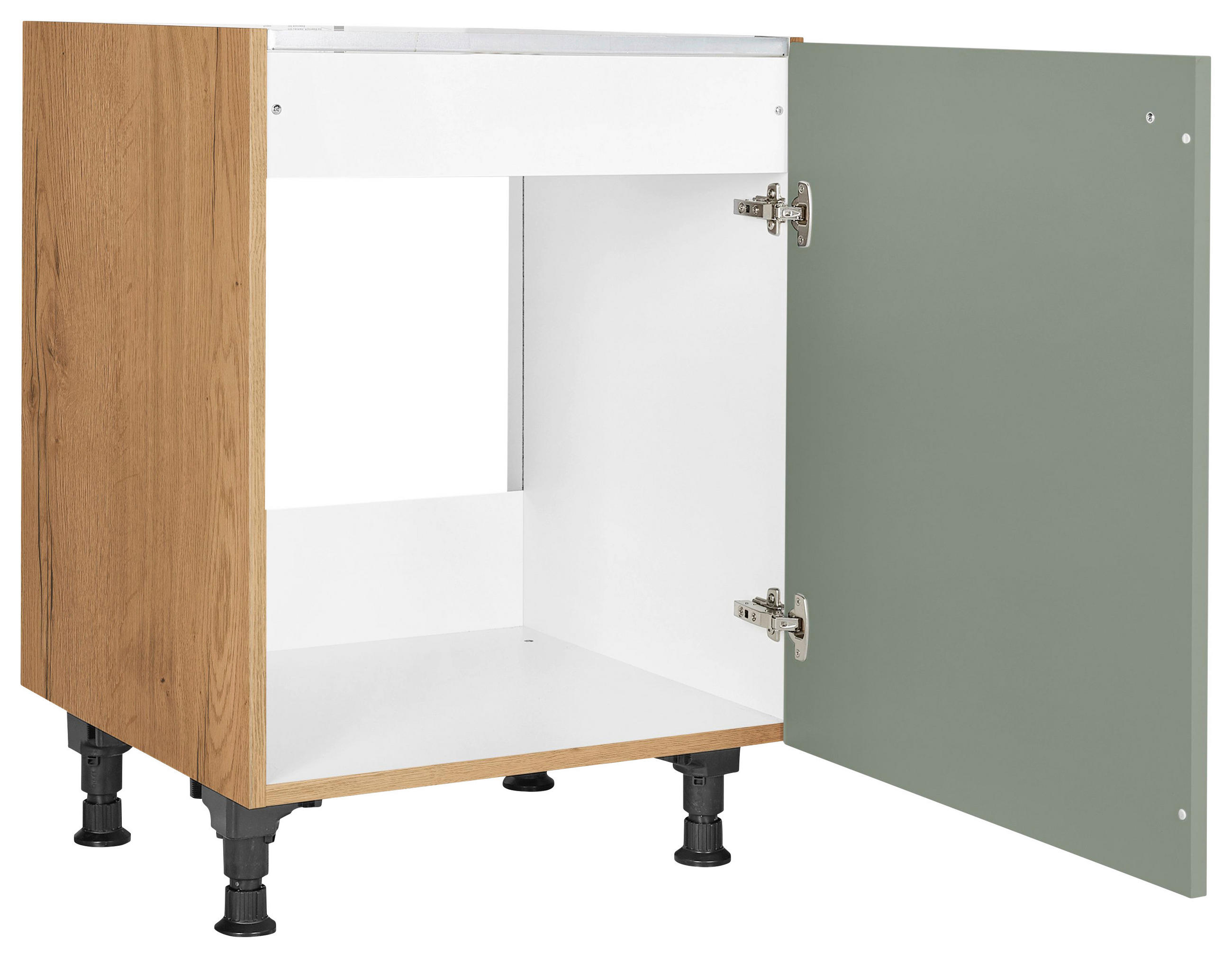 SPÜLENUNTERSCHRANK 60/87/56 cm in Grün, Eichefarben - Eichefarben/Schwarz, MODERN, Holzwerkstoff/Metall (60/87/56cm) - Nobilia