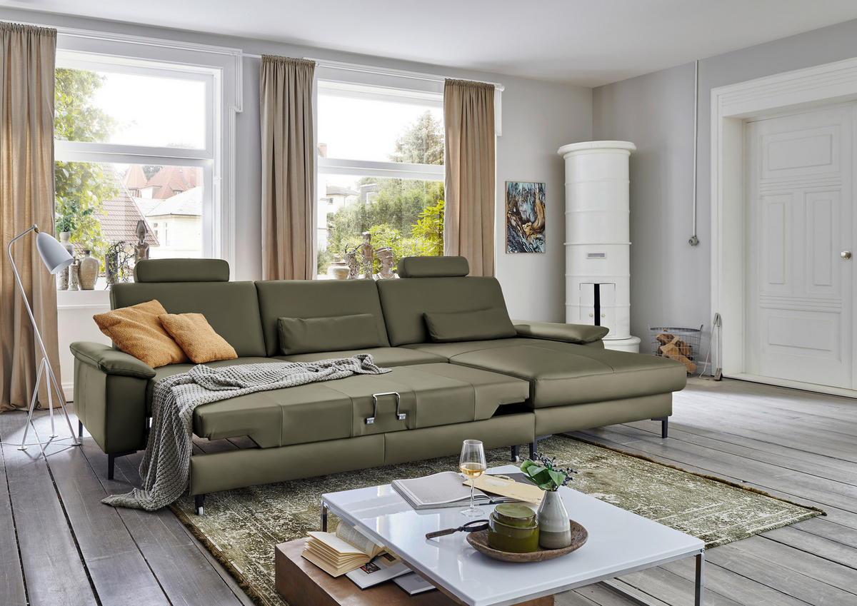 ECKSOFA in Echtleder Waldgrün  334/176 cm  - Waldgrün/Schwarz, Design, Leder/Metall (334/176cm) - Dieter Knoll