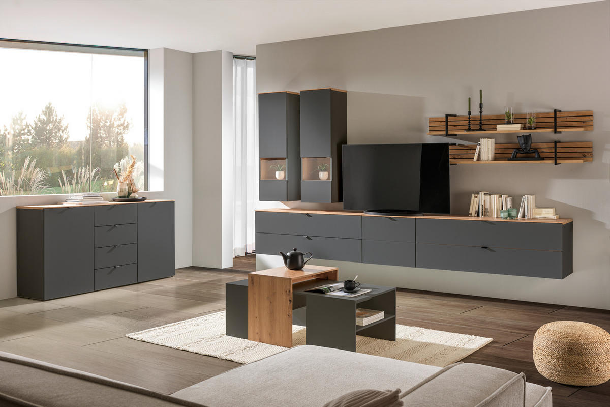 TV-ELEM 140/62/44 cm  - grafitszürke/fekete, Modern, faalapú anyag/fém (140/62/44cm) - Hom`in