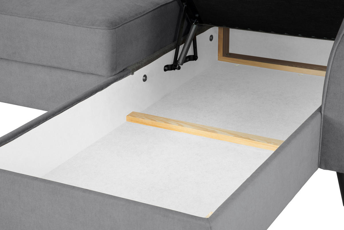 ECKSOFA in Velours Grau  - Schwarz/Grau, Konventionell, Holz/Textil (244/159cm) - Carryhome