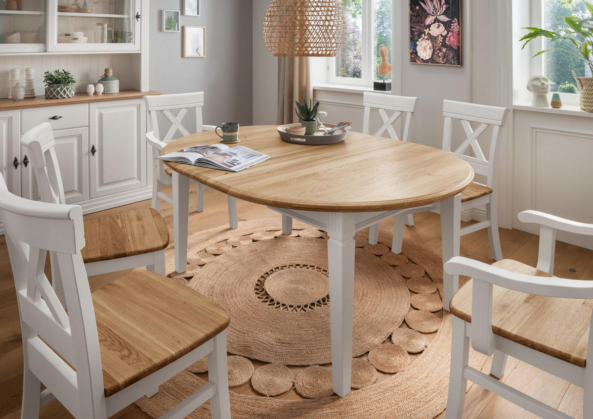 ESSTISCH Kiefer massiv oval Weiß  - Weiß, Design, Holz (120/74/120cm) - Livetastic