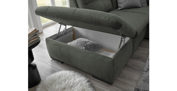 ECKSOFA in Mikrovelours Dunkelgrün - Dunkelgrün/Schwarz, KONVENTIONELL, Kunststoff/Textil (217/265cm) - Carryhome