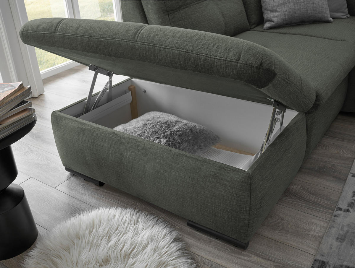 ECKSOFA in Mikrovelours Dunkelgrün  - Dunkelgrün/Schwarz, Konventionell, Kunststoff/Textil (217/265cm) - Carryhome