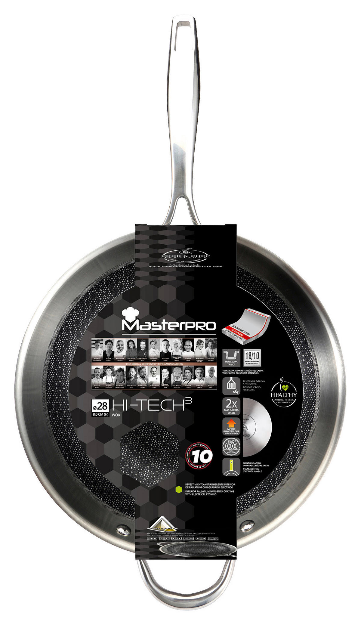 WOK  - Edelstahlfarben/Schwarz, Basics, Metall (53/29,5/9cm) - Masterpro