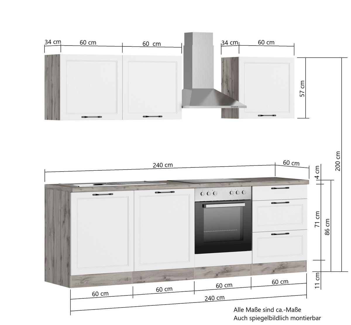 KÜCHENBLOCK 240 cm   in Weiss, Eiche Wotan  - Weiss/Eiche Wotan, Lifestyle, Holzwerkstoff/Metall (240cm) - Held