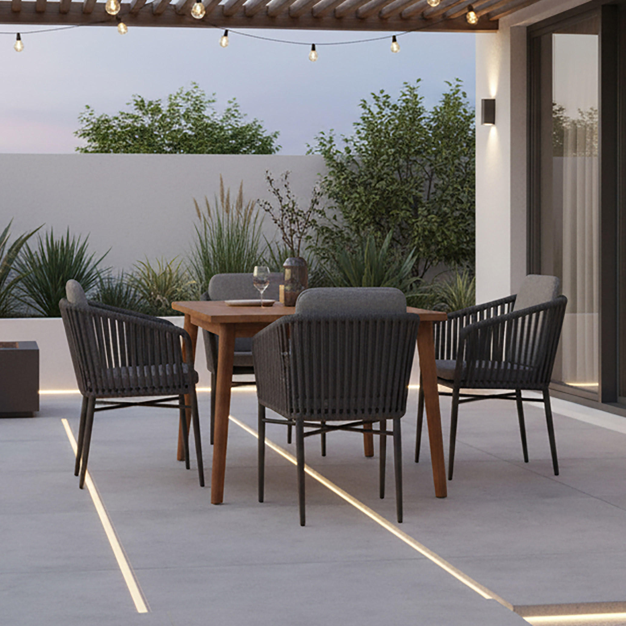 ENSEMBLE DE JARDIN   - couleur de teck/gris, Basics, métal/matière synthétique (180/90/76cm) - Gardenson