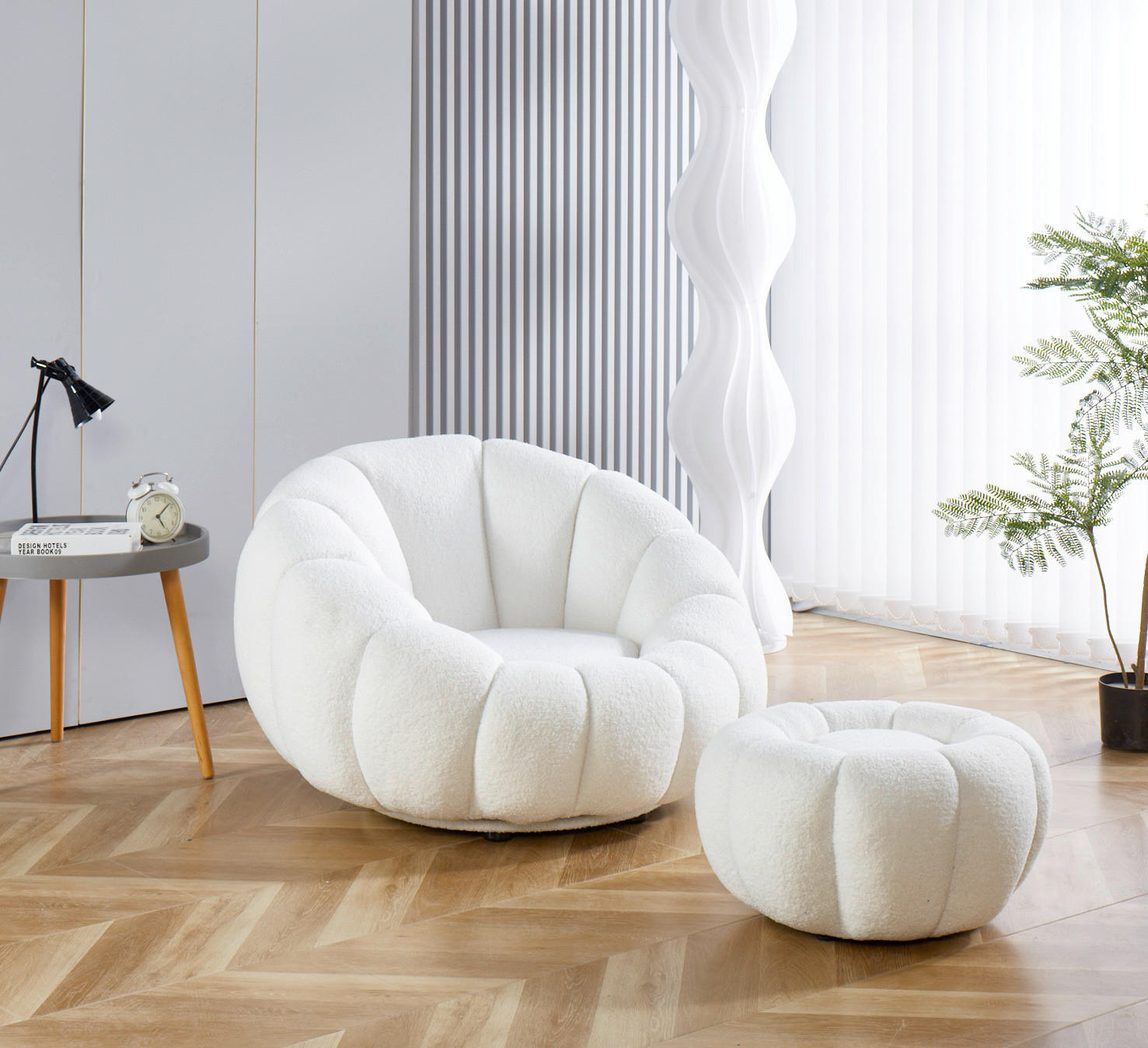 SESSELSET Teddystoff    - Weiß, MODERN, Textil (97/65/95cm) - Livetastic