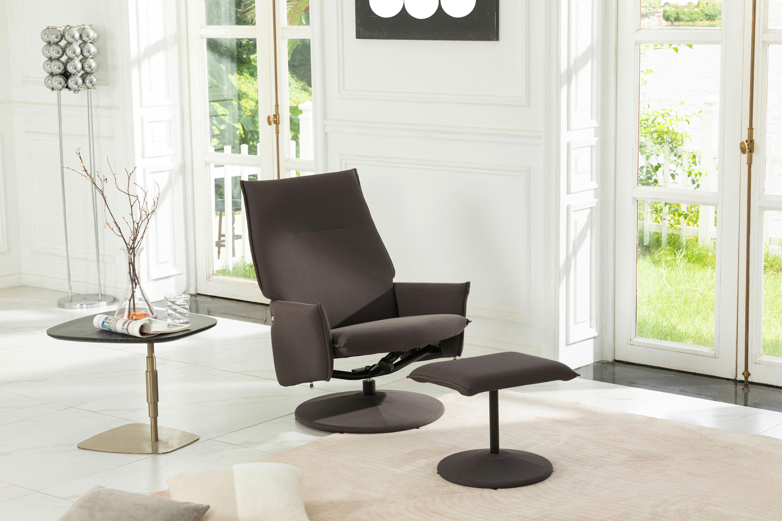 RELAXSESSELSET Webstoff Hocker    - Graubraun/Grau, MODERN, Textil/Metall (69/95/80/80/107,5cm) - P & B
