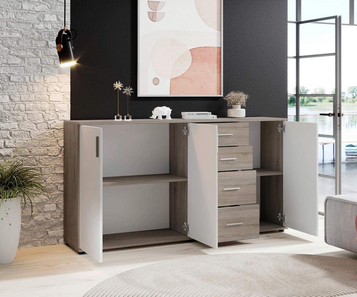 KOMÓD 160/84/35 cm  - ezüst/sötét tölgy, Konventionell, műanyag/faalapú anyag (160/84/35cm) - Xora