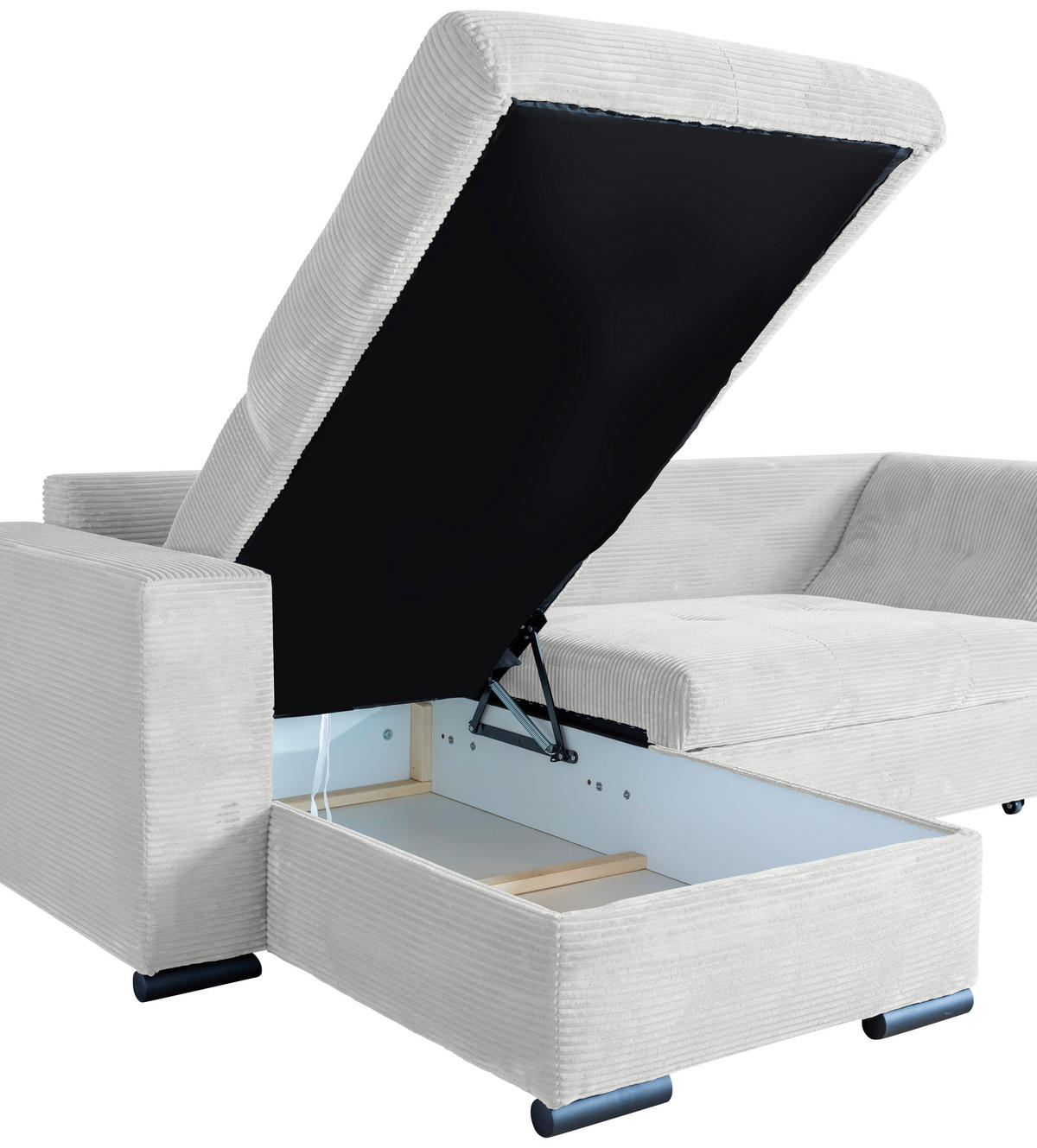 ECKSOFA Hellgrau Cord  - Hellgrau/Schwarz, KONVENTIONELL, Textil/Metall (168/258cm) - Carryhome