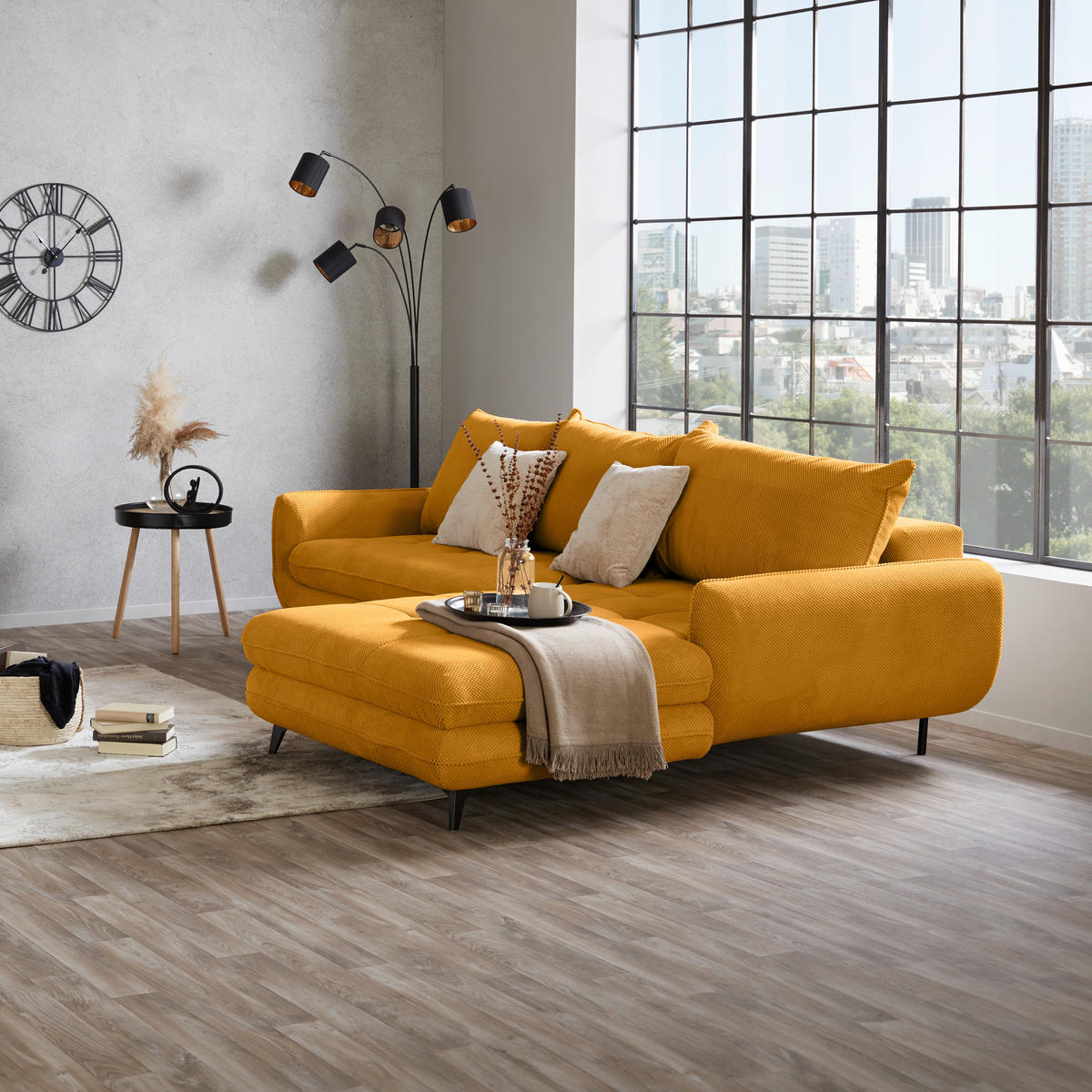 ECKSOFA WAVE Senfgelb Struktur  - Beige/Senfgelb, MODERN, Textil/Metall (266/189cm) - MID.YOU
