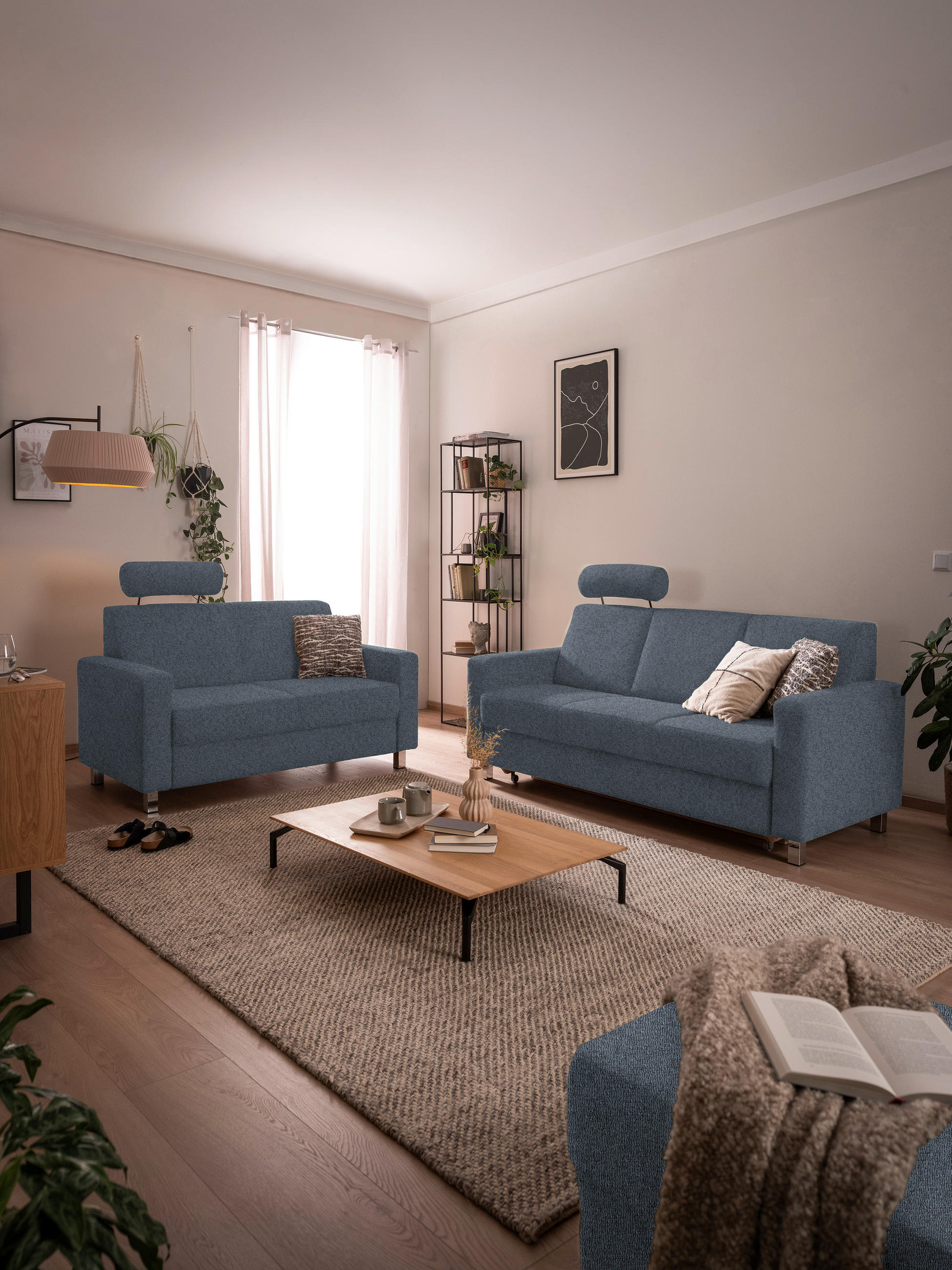 3-SITZER-SOFA in Flachgewebe Blau  - Chromfarben/Blau, Design, Textil/Metall (195/83/85cm) - Xora