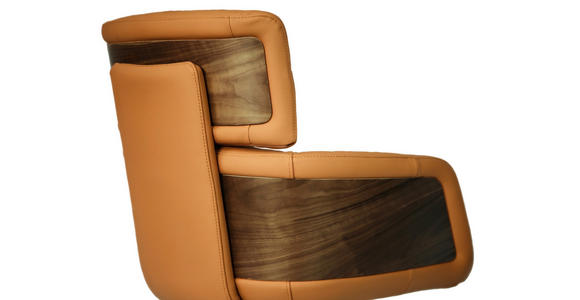 ARMLEHNSTUHL  Lederauswahl, Wippfunktion, Sitzfläche 360° drehbar, automatische Rückholfunktion  Echtleder  - Cognac/Walnussfarben, Design, Leder/Holz (62/92/66cm) - Dieter Knoll
