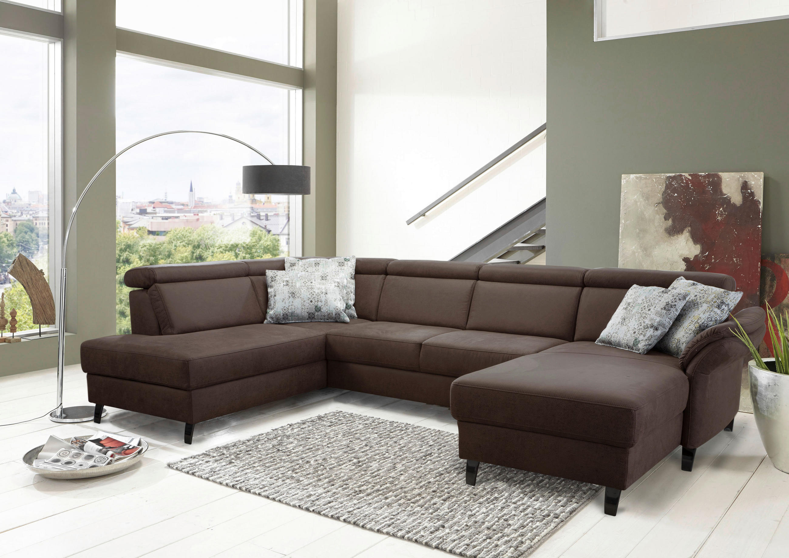 WOHNLANDSCHAFT Cognac Mikrofaser  - Cognac/Schwarz, KONVENTIONELL, Textil/Metall (193/317/165cm) - Sit & More