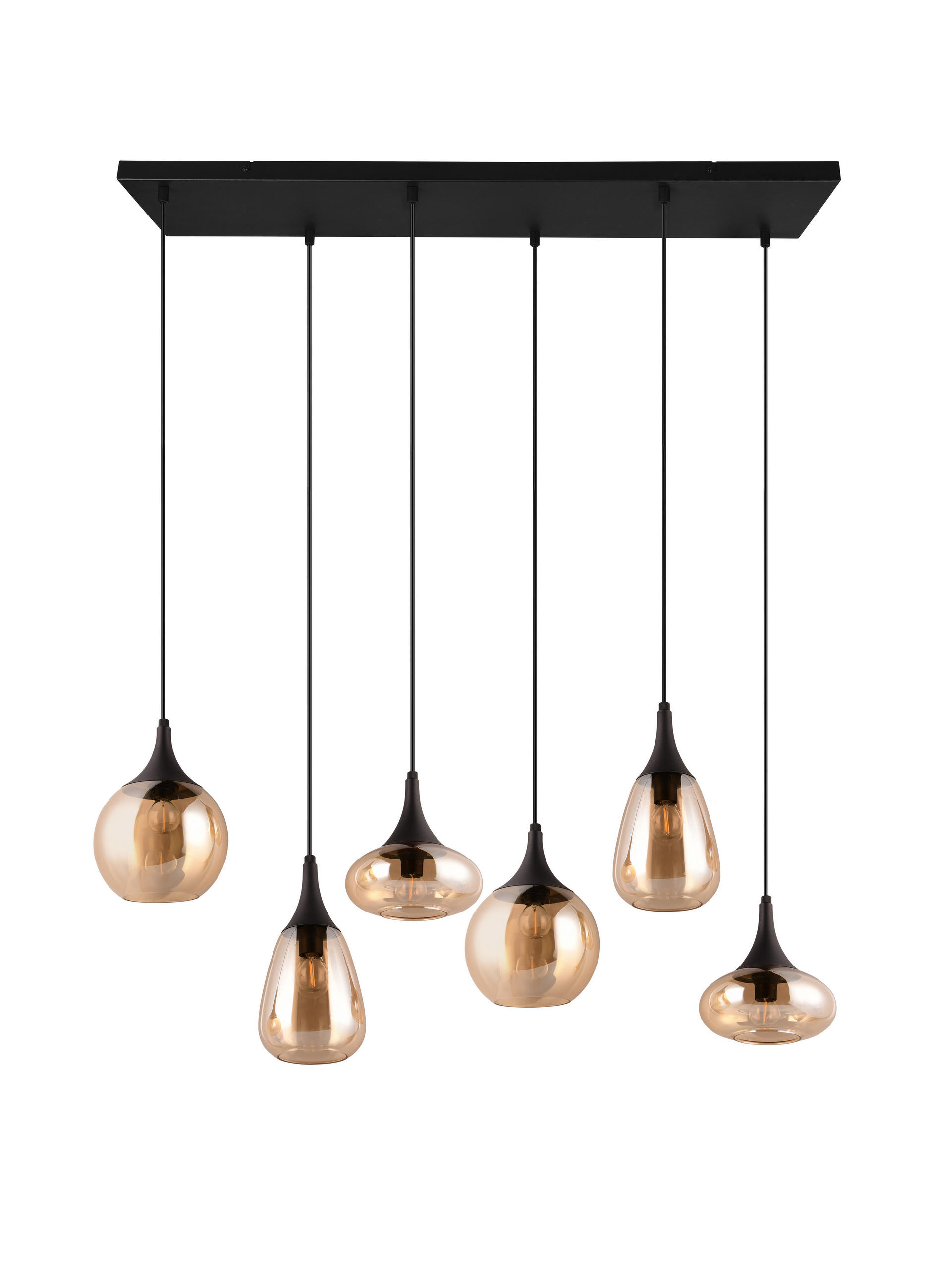 HÄNGELEUCHTE Lumina 93,8/34,5/150 cm   - Bernsteinfarben/Schwarz, Design, Glas/Metall (93,8/34,5/150cm) - Trio Leuchten