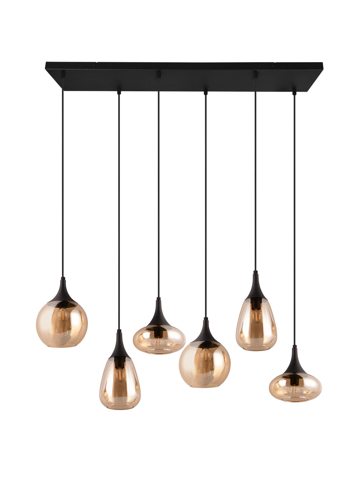 HÄNGELEUCHTE Lumina 93,8/34,5/150 cm   - Bernsteinfarben/Schwarz, Design, Glas/Metall (93,8/34,5/150cm) - Trio Leuchten